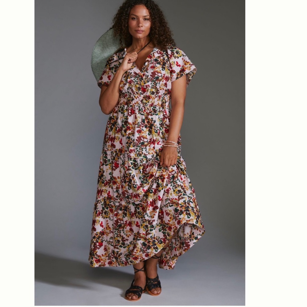 Anthropologie Floral Maxi Dress in Pink, Red, Yellow - Picture 4 of 11